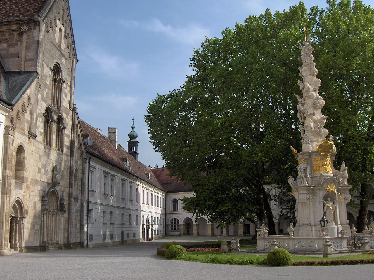 The Trinity column and church at Heiligenkreuz Abbey in the Vienna Woods.