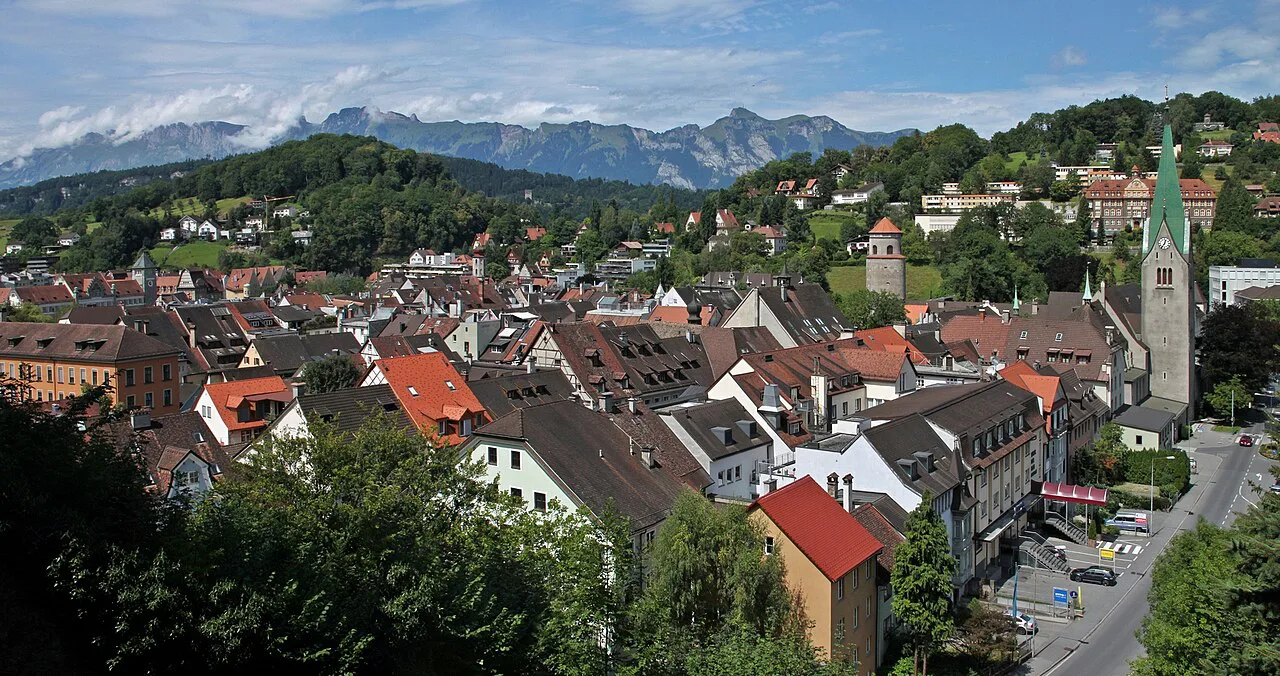 Feldkirch's historic old town seen from the Schattenburg.